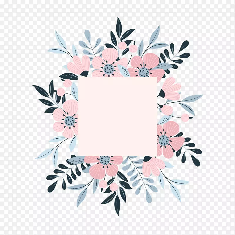 粉色花卉婚礼标签