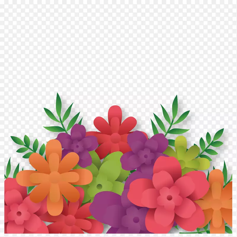 手绘漂亮卡通微立体花卉素材