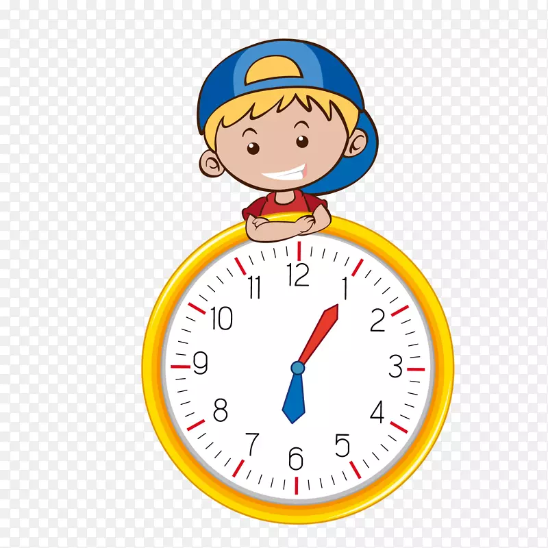 黄蓝白色帽子男孩卡通时钟