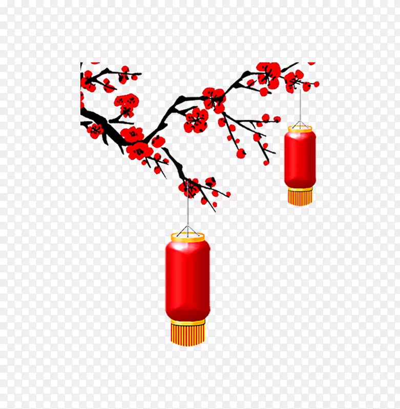 中国风新年红色梅花和灯笼