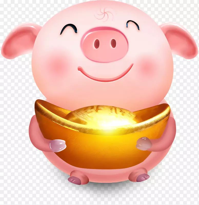 手捧金元宝的卡通小猪PSD素材