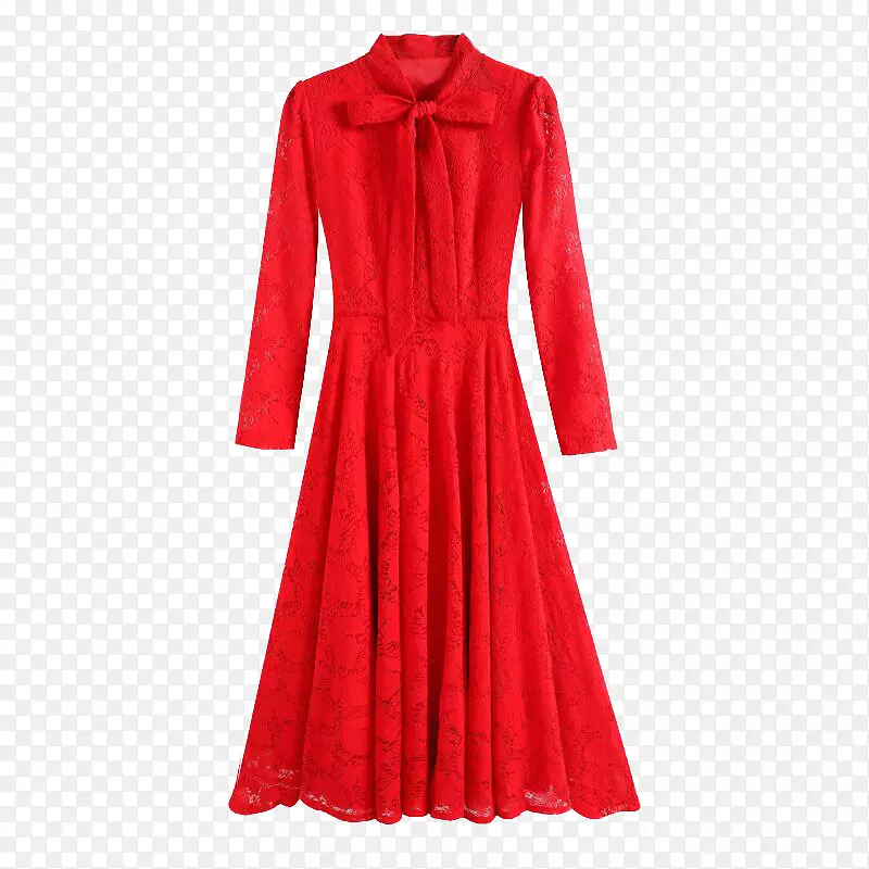 红色蝶结蕾丝长裙