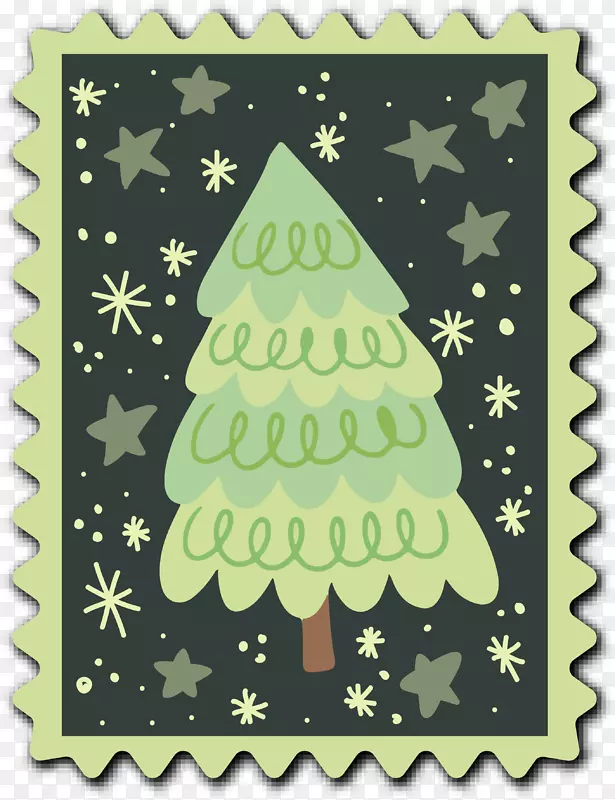 清新手绘圣诞树标签