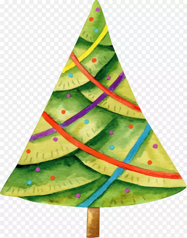 手绘水彩彩带圣诞树