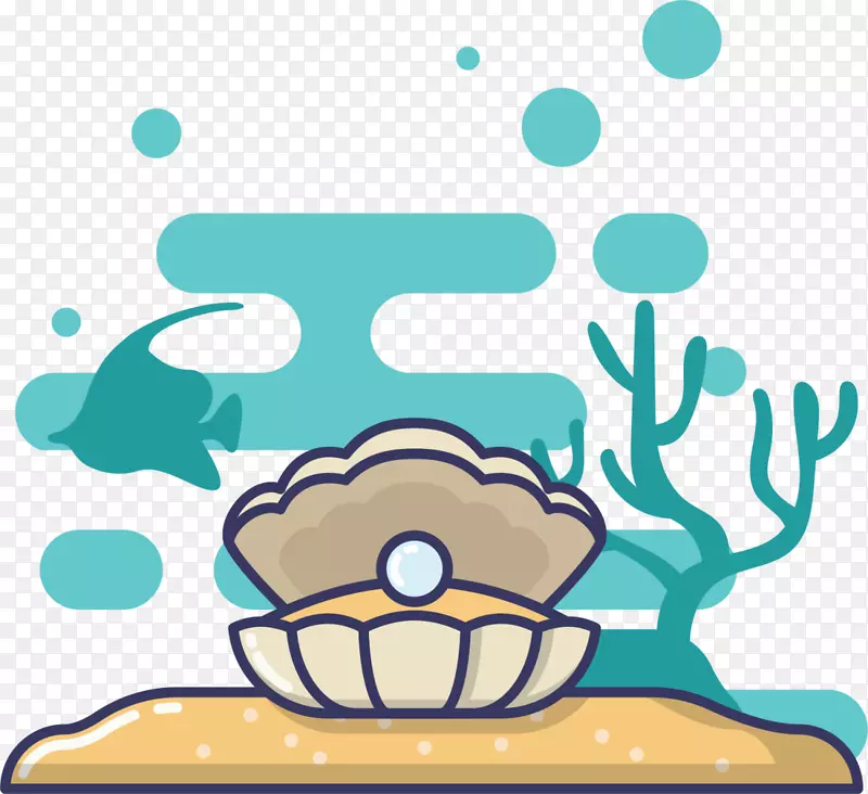 卡通海底珍珠贝壳