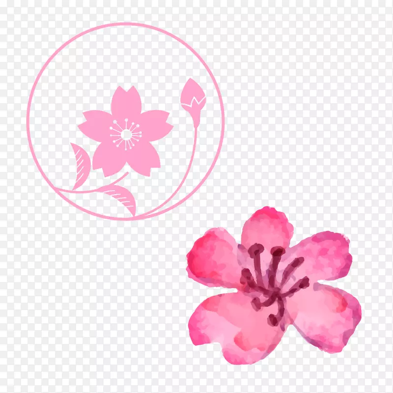 水彩粉红色桃花春季樱花桃花素材