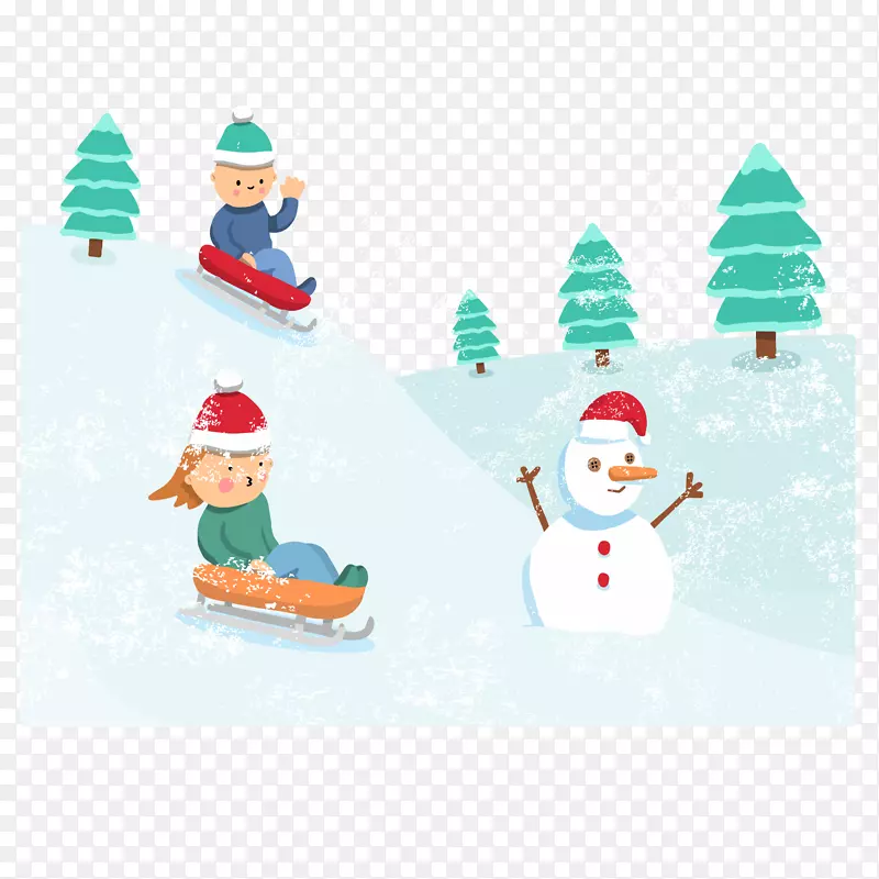 矢量手绘滑雪场景插画