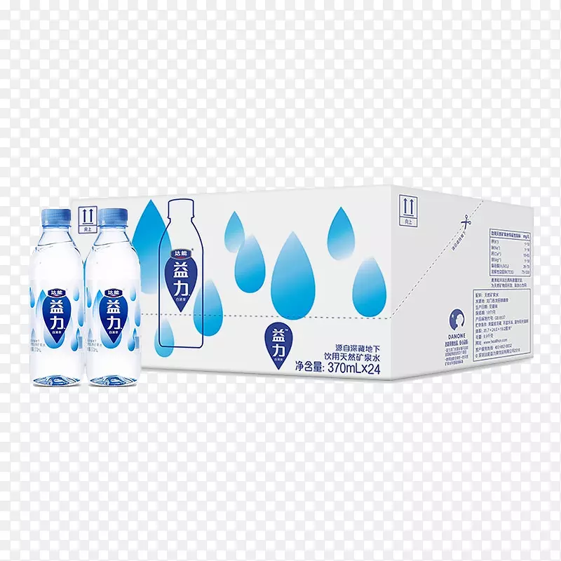 达能益力矿泉水瓶装纸盒蓝色水滴