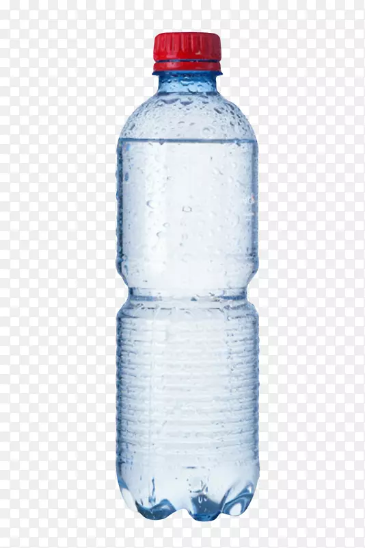 透明解渴红色瓶盖带水珠的塑料瓶