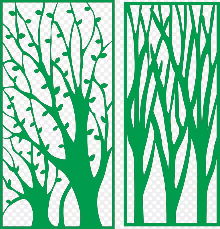 绿色树状镂空隔断屏风