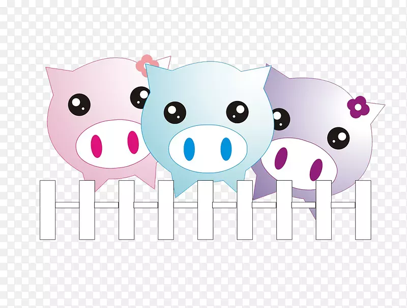 卡通手绘围栏里的小猪