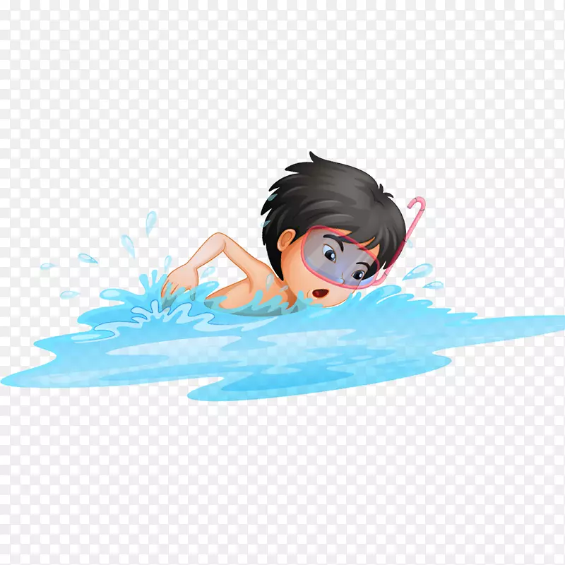 免抠卡通手绘水中游泳的男孩