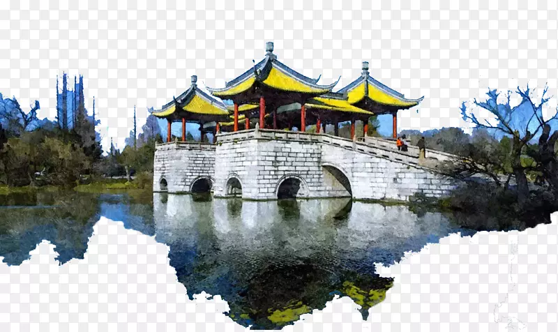 五亭桥水彩画