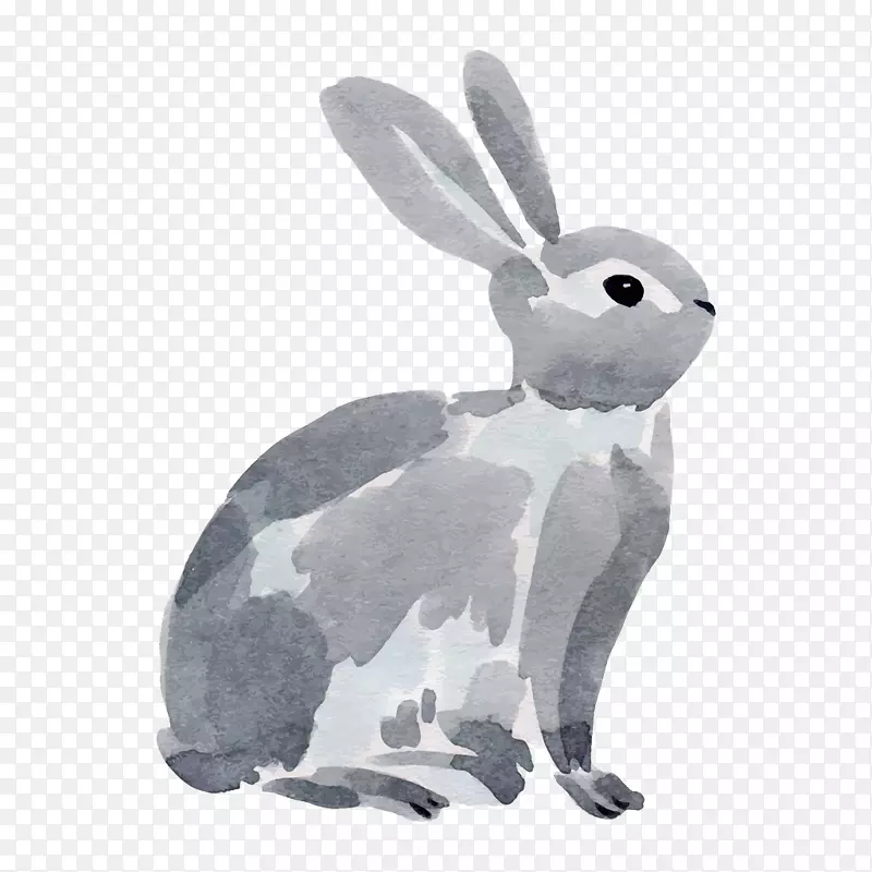 灰色的小兔子水墨画