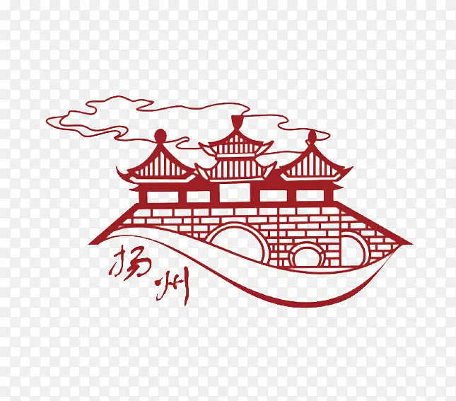 扬州红色五亭桥图案