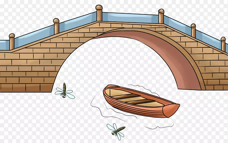手绘拱桥小船插画