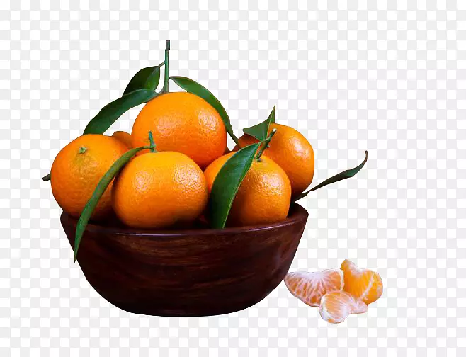 一盆带叶子的橘子