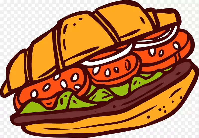 卡通手绘三明治汉堡包