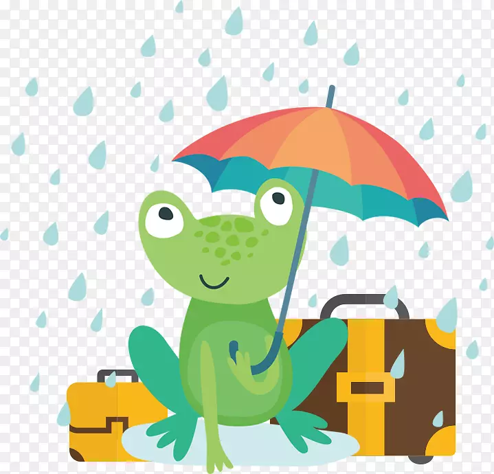 卡通下雨旅行的青蛙装饰插画