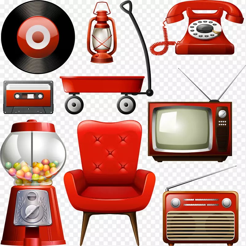 矢量红色沙发和电视机