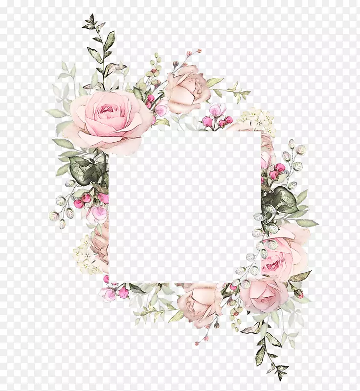 粉色淡雅月季花方形边框