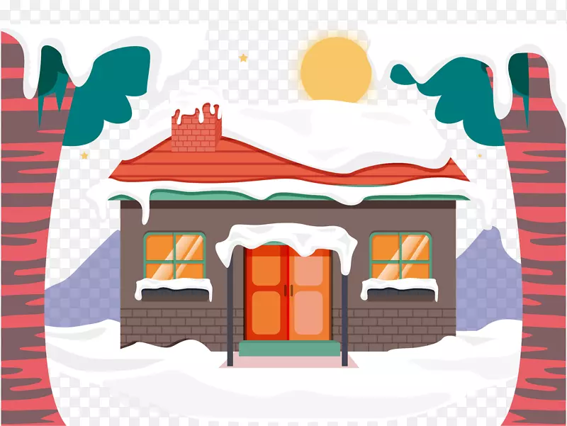 矢量堆满冬雪的房屋屋顶