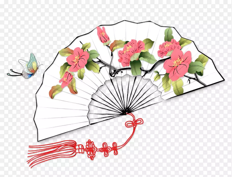 中国风鲜花蝴蝶纸扇