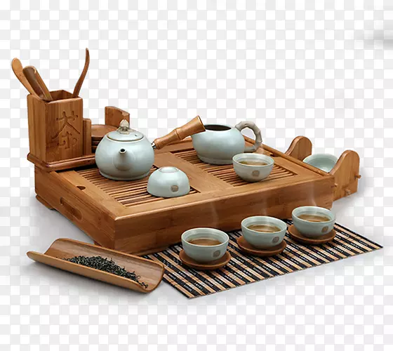 桌子茶叶和茶具