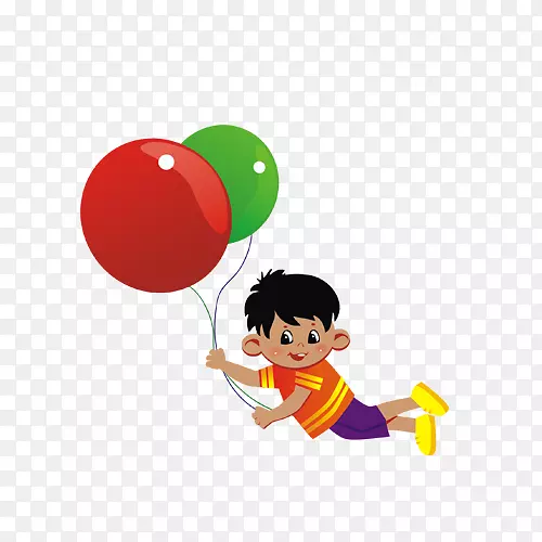 手绘小男孩抓着两个大气球