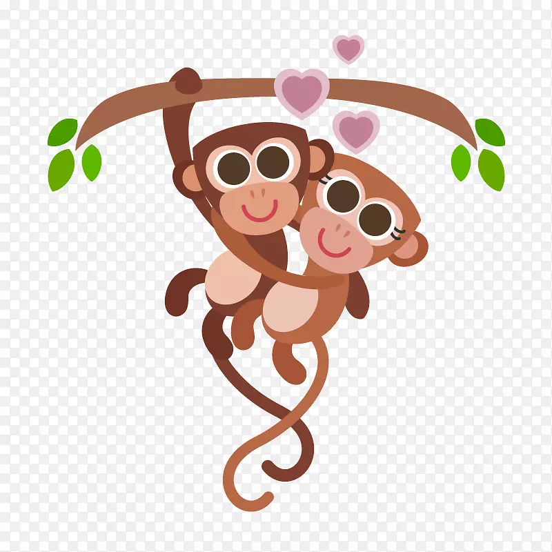 卡通猴子爬树矢量图