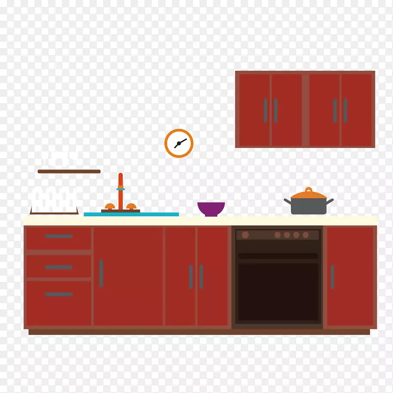 矢量现代橱柜厨房装置
