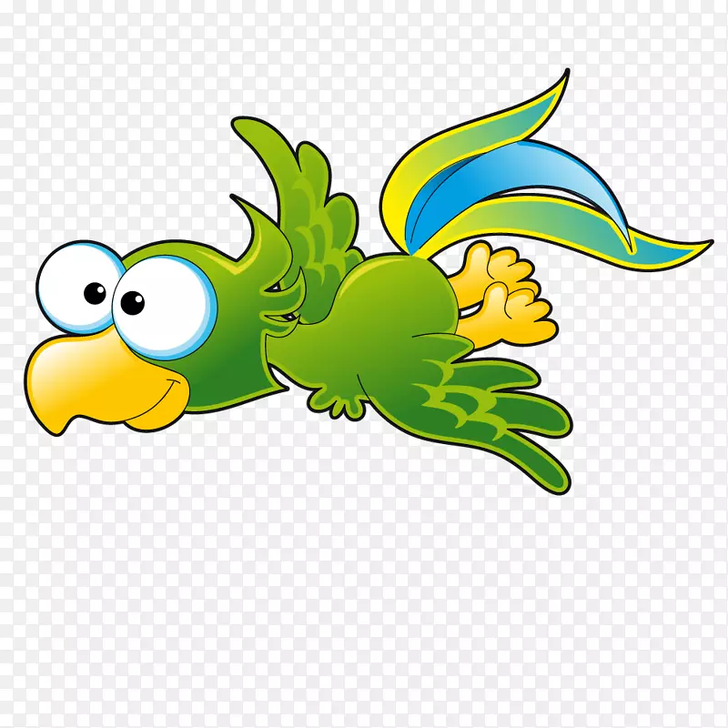 飞翔的绿色卡通小鸟
