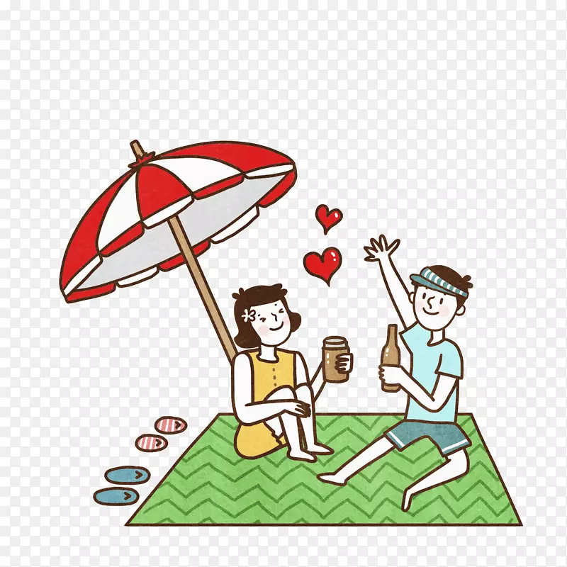 手绘野餐的情侣