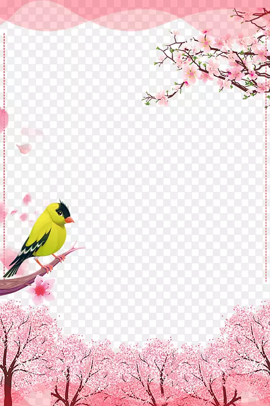 春季手绘粉色樱花梦幻主题边框
