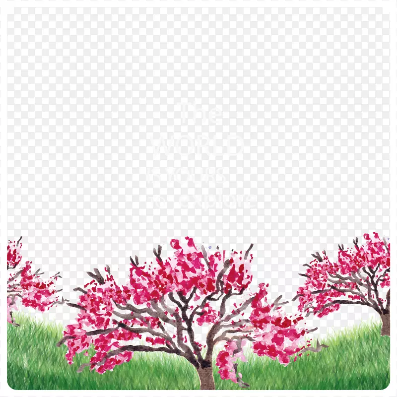 矢量树木与水彩桃花