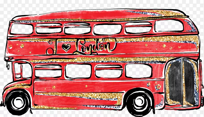 红色手绘的公交车