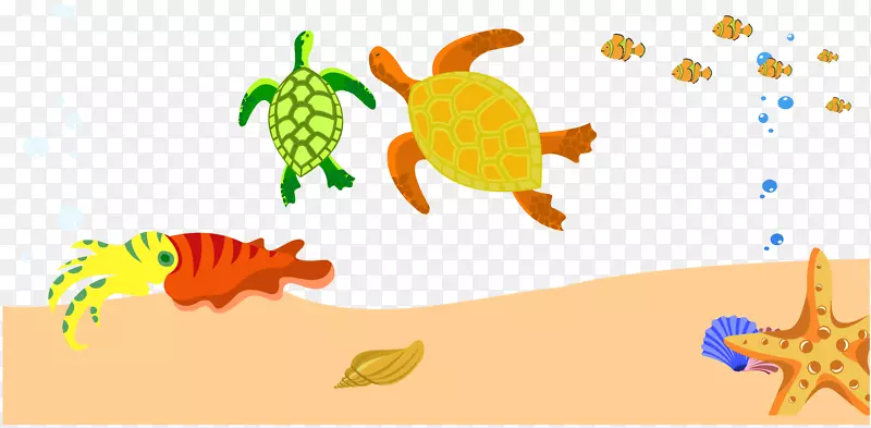 矢量卡通手绘海底生物乌龟