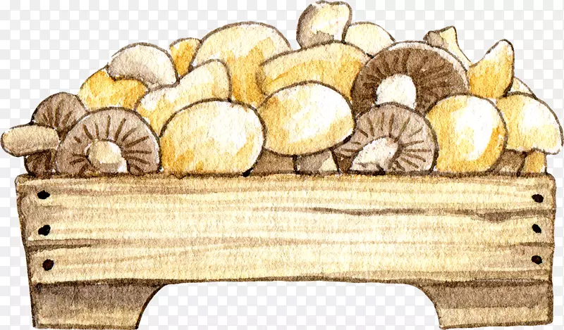 木盆里面的手绘蘑菇