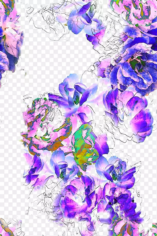 创意线描紫色花卉