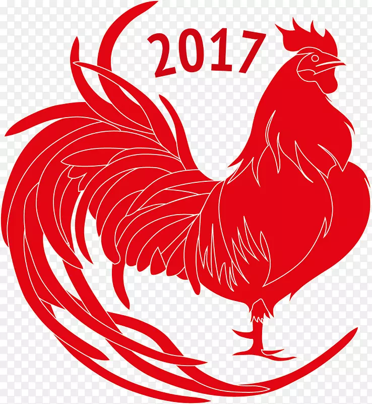 2017红色公鸡剪纸