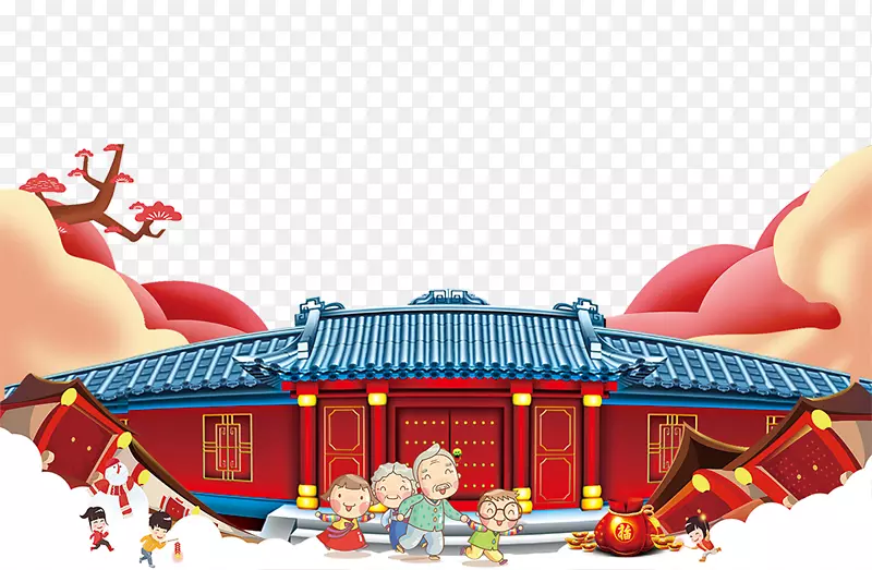 免抠卡通中国风新年喜庆景象