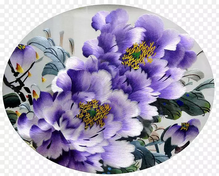 刺绣紫色牡丹花