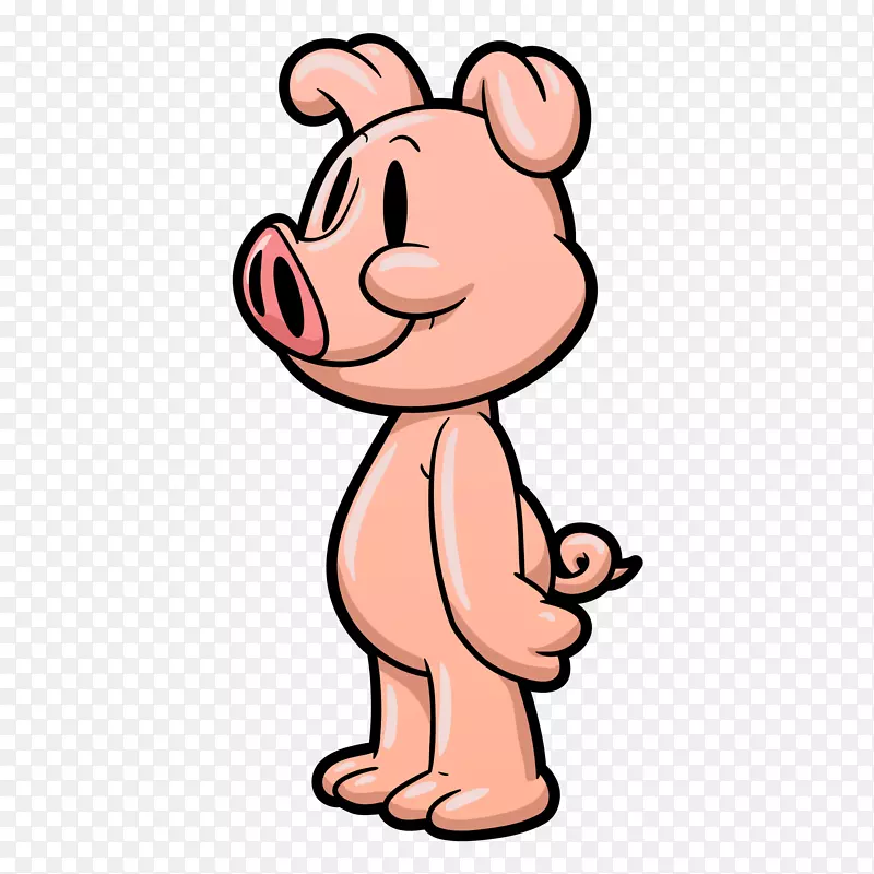 手绘矢量粉色侧面小猪