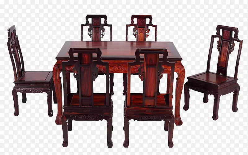 中式家庭式红酸枝餐桌椅七件套