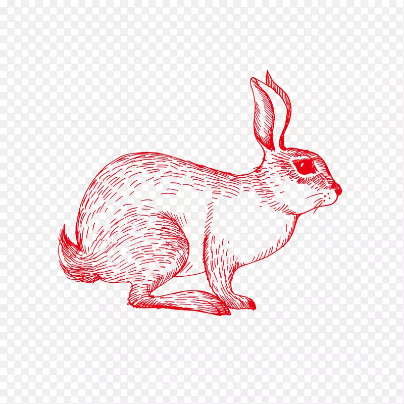 红色兔子矢量线描稿
