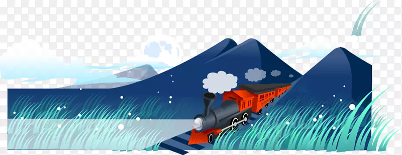 矢量高清手绘风景山中的火车素材