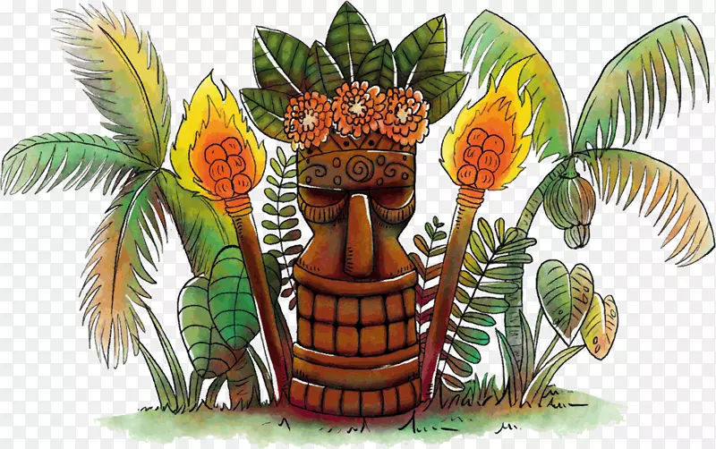 夏威夷棕榈树热带卡通风格