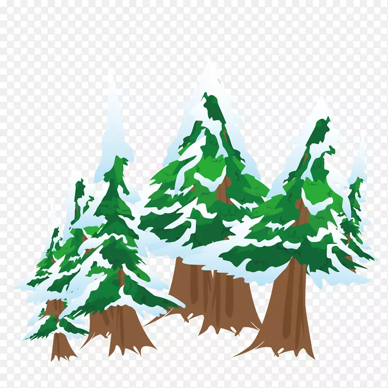白雪覆盖的松树卡通图
