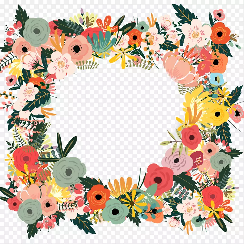 创意手绘花卉边框设计