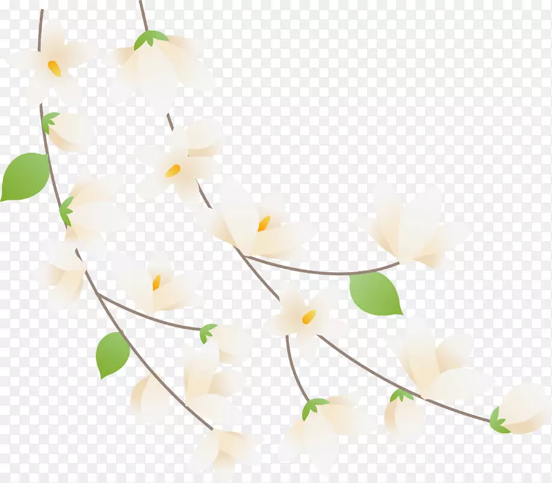 矢量手绘唯美花枝素材